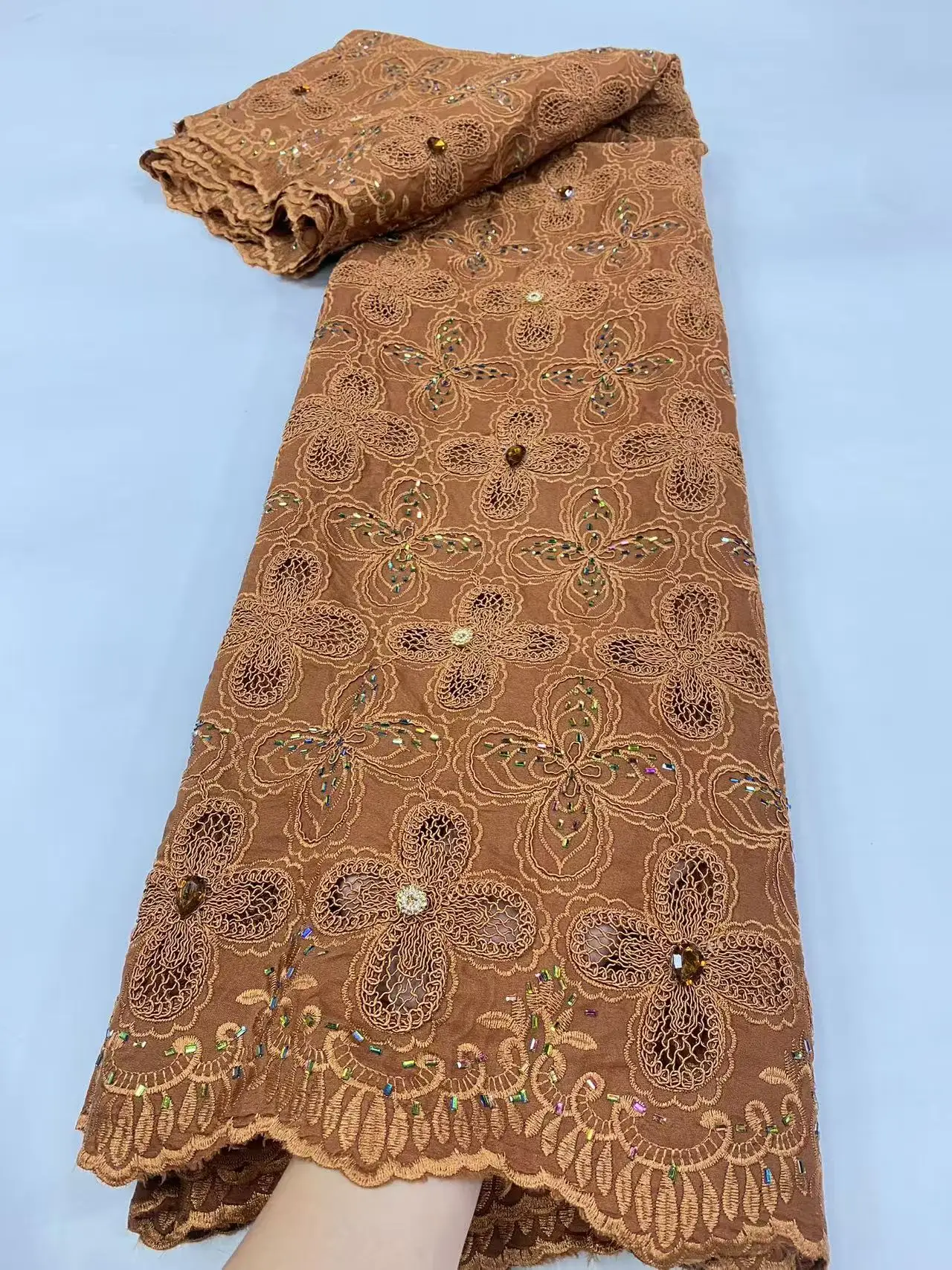 قماش دانتيل أفريقي 5 ياردات جودة عالية 2025 النيجيري الحبل جبر أقمشة الدانتيل قماش الشيفون الأبيض لفستان الزفاف Hm203-1 #3