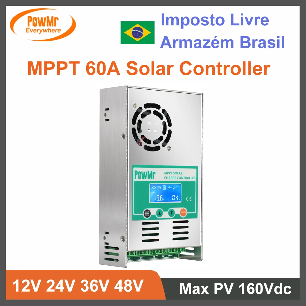 

60A MPPT Solar Charge Controller 12V 24V 36V 48V Auto with Max Solar PV Power Input 160Vdc Fit for Lead Acid Lithium Batteries