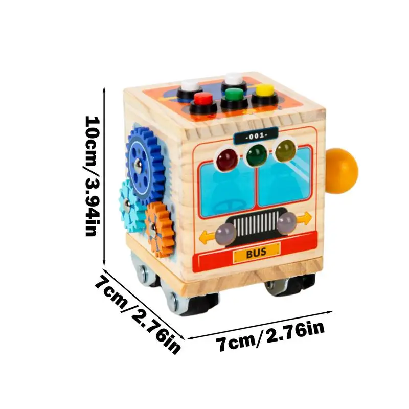 Sensoriale Busy Cube Bus Design giocattolo da viaggio per bambini giocattolo per l'apprendimento in legno aumenta lo sviluppo sensoriale delle abilità motorie fini per i bambini