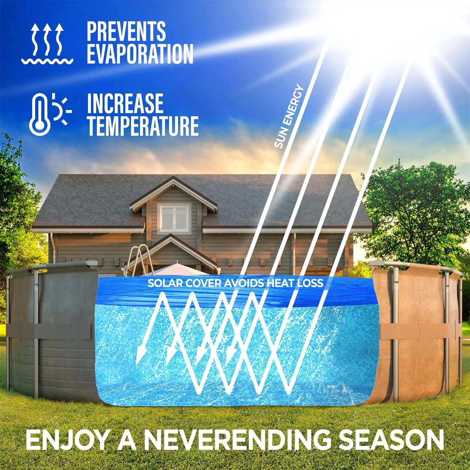 Solar Pool Cover Cuttable Round Blanket Heavy Duty Retaining Shield for Outdoor Ground Summer Winter Swimming Protection