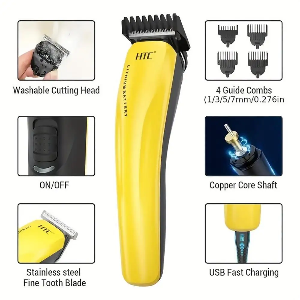 HTC Professional USB Rechargeable Hair Clipper for Men Hair Clippers Barbers Electric Trimmer Powerful Cordless Cutting Machine