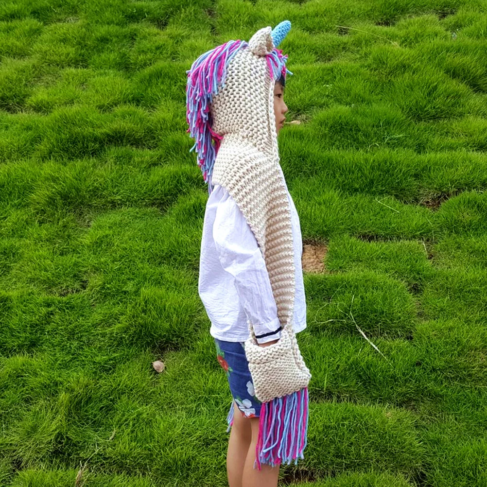 

Kids Handmade Unicorn Hat Colorful Knitted Beanie Wool Scarf Warm Winter Outdoor Wrap Unicorn Hat Knitted Caps