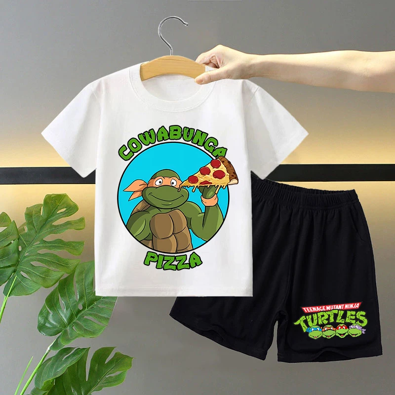 Teenage Mutant Ninja Turtles T-shirt Shorts Set for Children Anime Cartoon Fashion Short Sleeved Shorts Suit Summer Clothes Suit