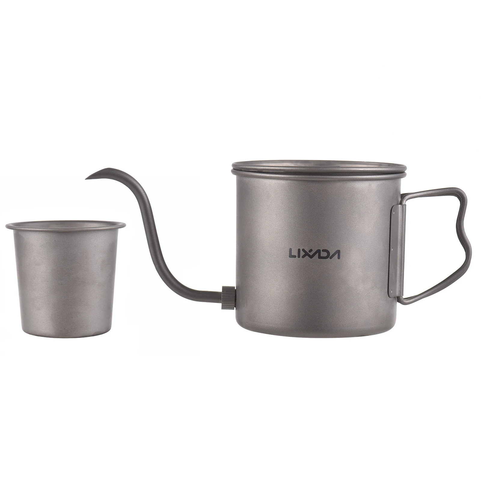 400ml Gooseneck Coffee Kettle Pour Over Kettle Titanium Folding Handle Water Kettle with Lid and Cup For Outdoor Camping Picnic