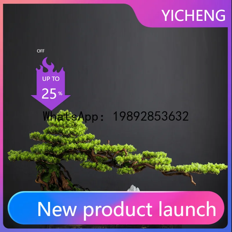 

Hys artificial welcoming pine ornament, fake green plant bonsai, chinese style living room entryway plant pot