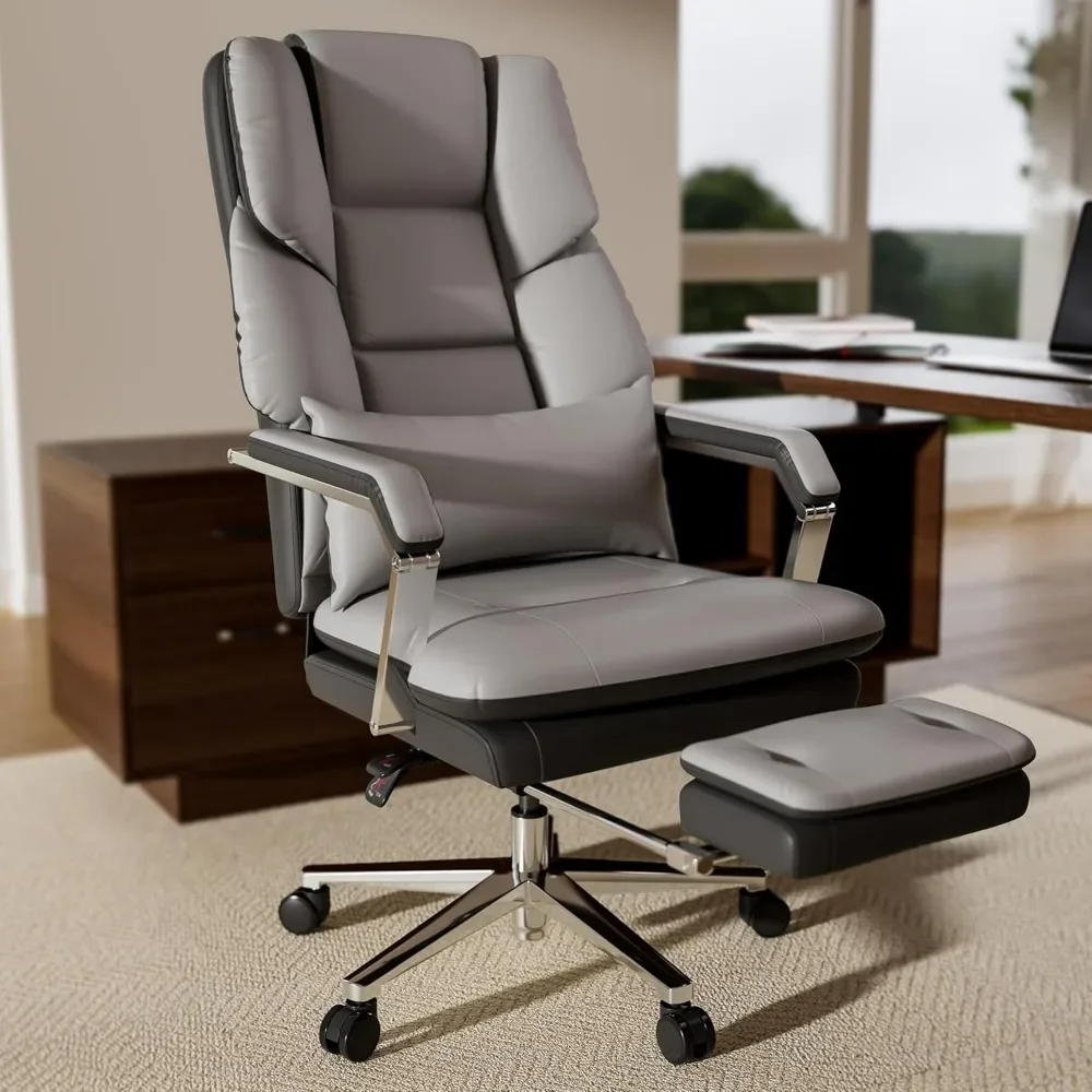 

Reclining Office Chair with Footrest, Wide Seat and Lumbar Support for Heavy People, High Back, PU Leather, Office Chair 500lbs