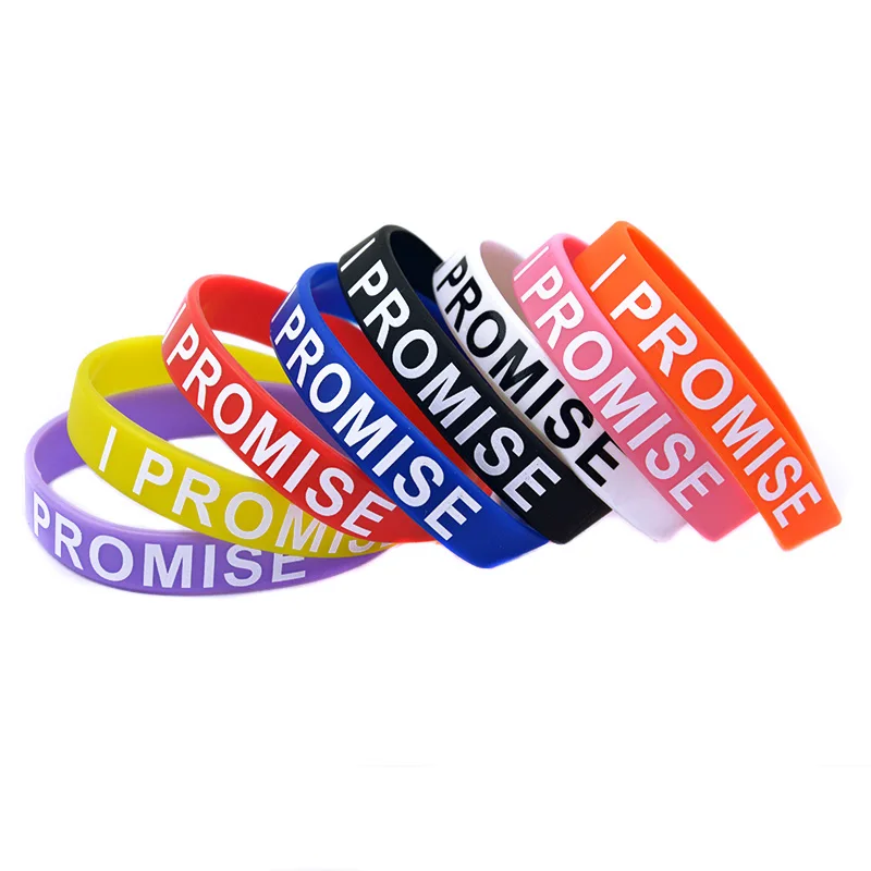 

50 Pcs I Promise Silicone Bracelet Unisex Wristband for Sports Awareness Motivational Bangle