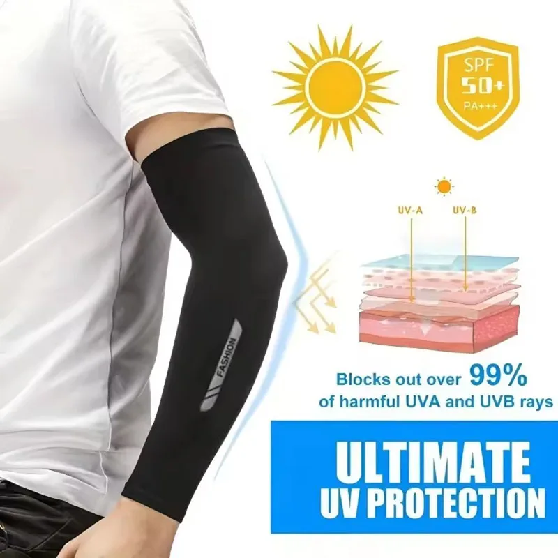 

1Pair UPF50+ Summer Cool Feeling Arm Sleeves Women Cycling Running Fishing Oversleeve Men Breathable Ice Silk Sunscreen Unisex