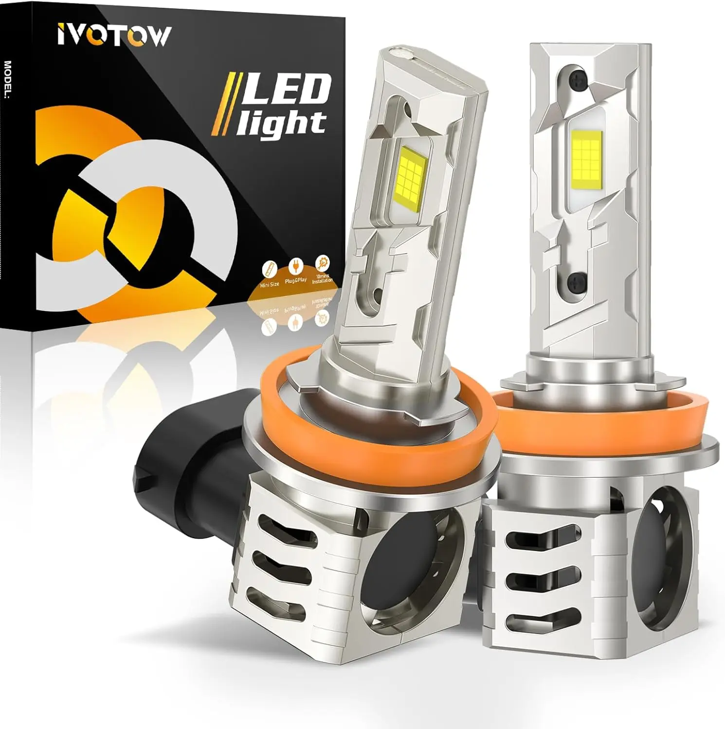 

ivotow 2pcs H11 LED High Power Fog Light DRL Bulb CANBUS Compatible for H8 H9 9005 9006 9145 HB3 HB4 headlight 32000LM