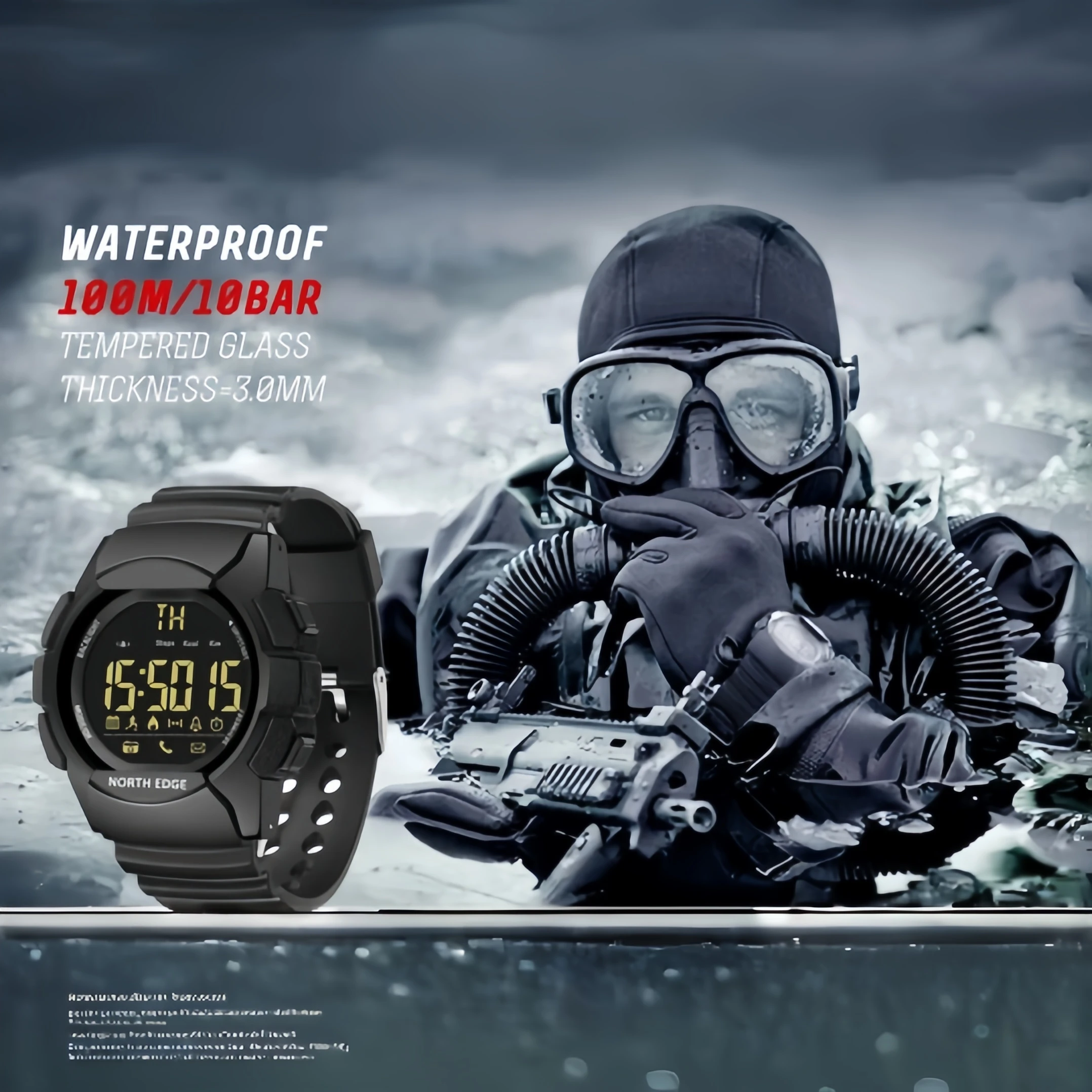 

Men's Watch Military Water Resistant 100M NORTH EDGE Sport Watch Army Led Digital Wrist Stopwatches Standby 33Months For Male