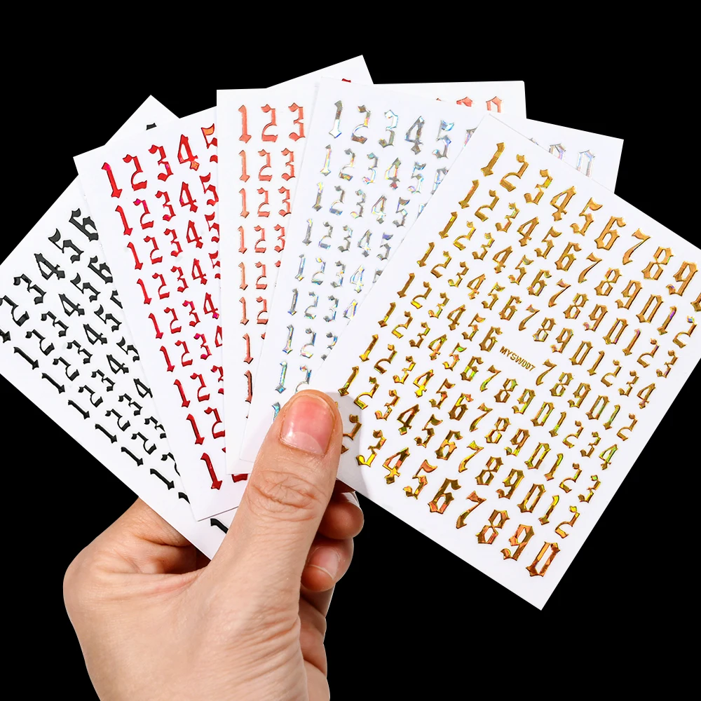 1 pz numeri arabi retrò adesivi per nail art numero da 0 a 9 dimensioni miste decalcomanie per manicure decorazioni per unghie autoadesive fai da te forniture