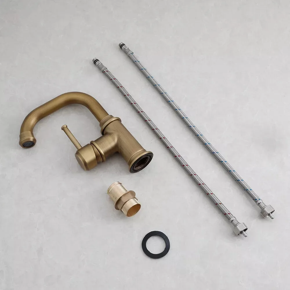 Picture 7: Antique Brass Bathroom Sink Faucet Deck Mounted Basin Mixer Single Handle Tap