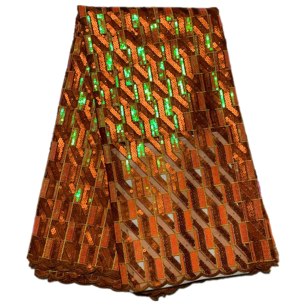 

5 Yards High Quality African Lace Fabric, Sequined French Lace & Tulle Embroidery for Party Dresses, Bridal Gown,