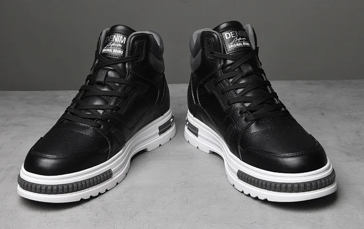 New Height Increasing 6/8CM Men's Leather Boots Breathable Casual Shoes Athletic Jogging Gym Shoes Fashion Leather Sports Shoes