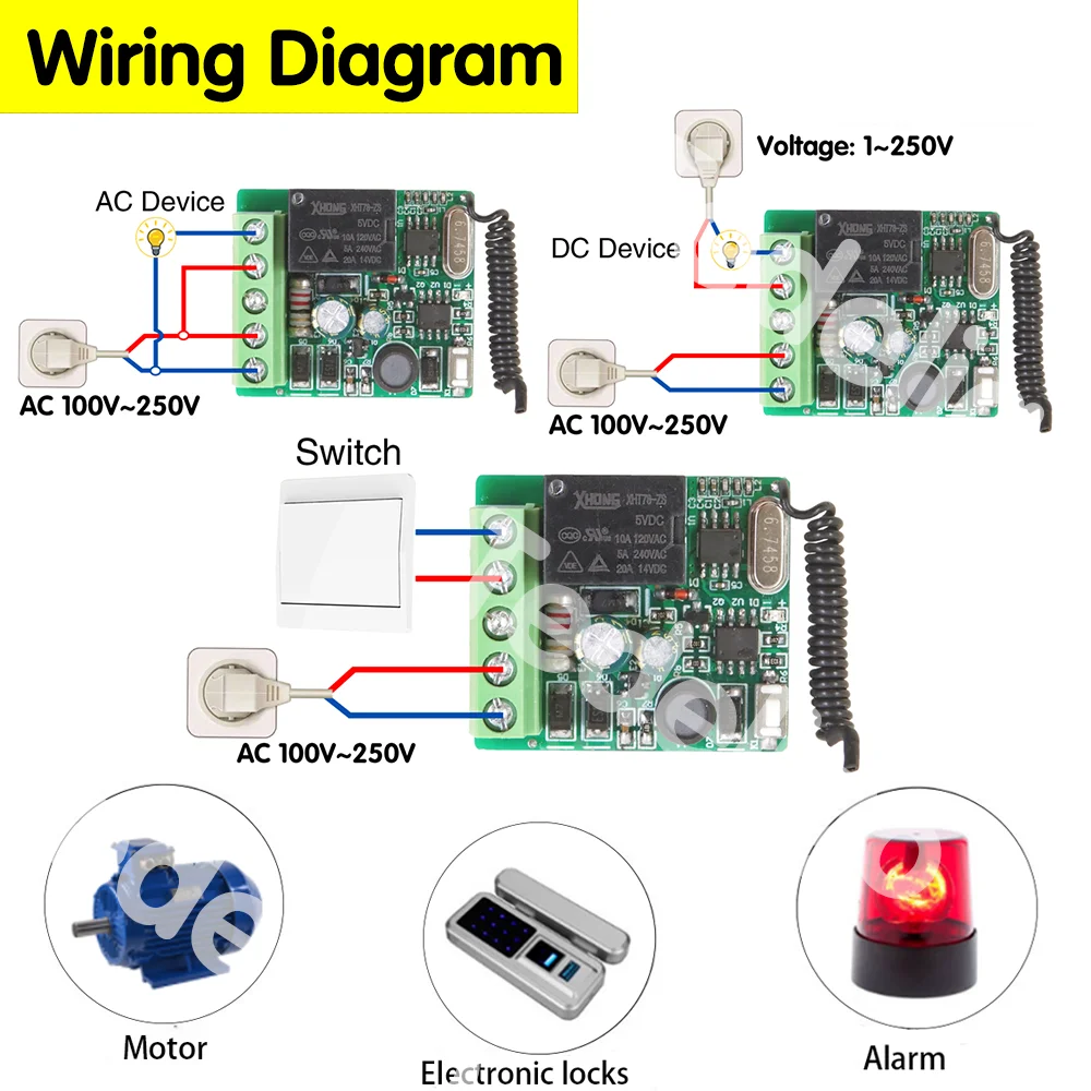 433 Mhz Fernbedienung Fernbedienung Schalter AC 220V 1CH RF Relais Empfänger Learning Code RF Sender