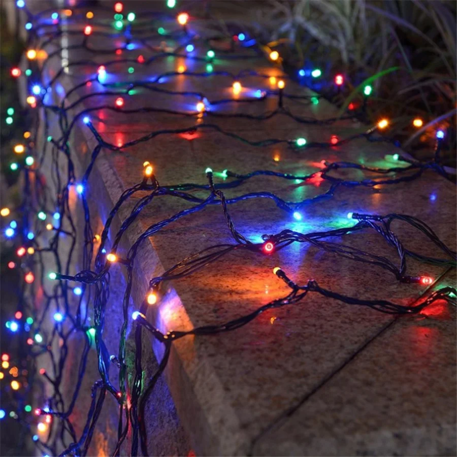 Guirnalda de luces solares impermeables para exteriores, guirnalda de luces navideñas para fiesta, boda, decoración de Año Nuevo, 8 modos, 100/200led