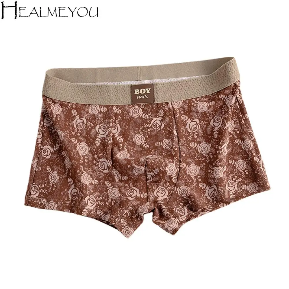 

L-3XL большие размеры мужские трусы-боксеры бесшовные ретро трусики с принтом розы нижнее белье со средней талией нижнее белье для мужчин мужчин