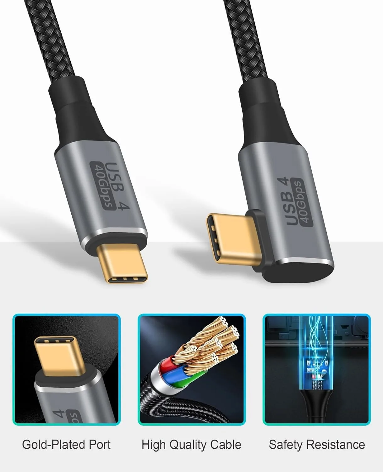 Right Angle USB C Short Cable 100W Fast Charging 40Gbps USB4 Data Line Compatible with Thunderbolt3 Support 8K@60Hz Video for PC