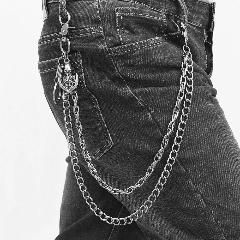 Hip-hopowy punkowy wisiorek z czaszką wielowarstwowy łańcuszek do spodni pop metalowy łańcuszek osobowość łańcuszek w talii