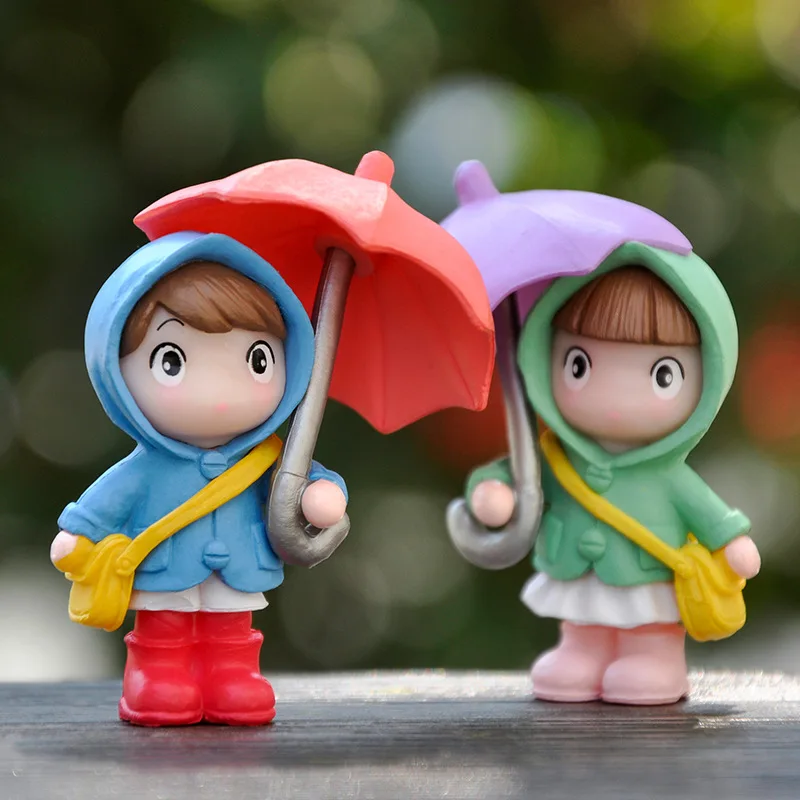 Lot de 4 figurines de filles mignonnes avec parapluie et sac à dos, pour micro-paysages, plantes succulentes et bonsaïs, décorations de bureau