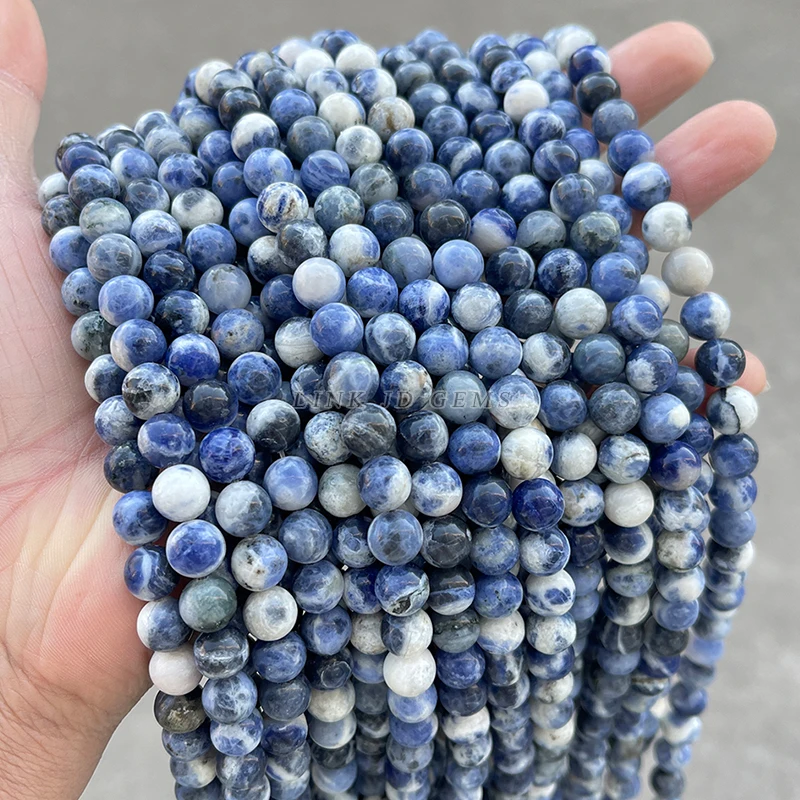 4 6 8 10mm Natural Sosalite Blue Vein Stone Beads Round Loose Spacer Bead For Jewelry Making Diy Bracelet Necklace Accessories