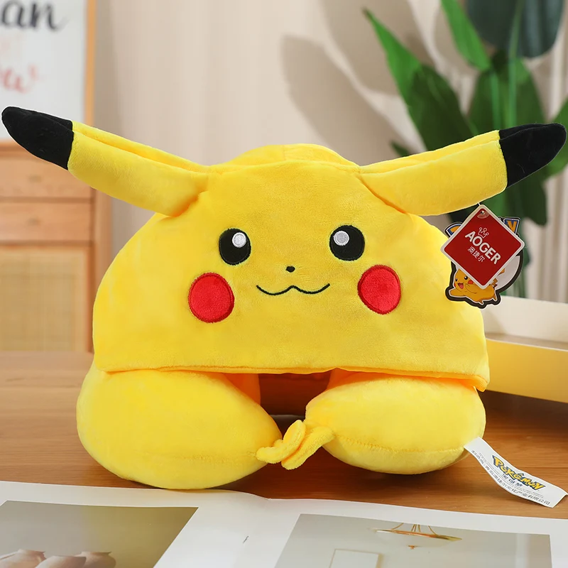 Pokemon Pikachu Pluszowa poduszka z kapturem w kształcie litery U Wypchana poduszka Anime Kreskówka Pikachu Plecak Kawaii Pikachu Pluszowa torba Dziecko Prezenty świąteczne