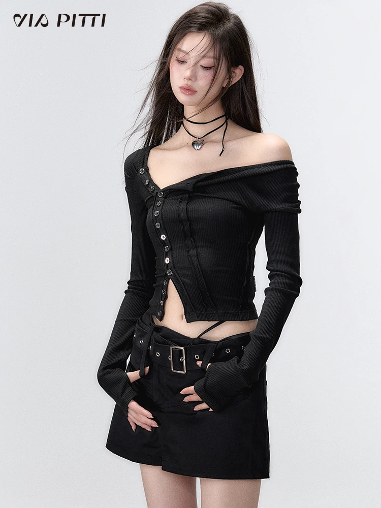 Short-Sleeved T-shirt Women's Cotton Gradient Tie-Dye Fashion Slim Irregular Button Shoulder Stitching Spring Summer Fashion Top