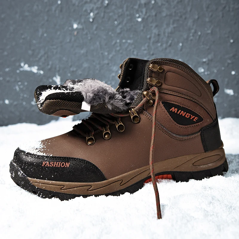 

Brand Men Winter Snow Boots Waterproof Leather Trekking Sneakers Super Warm Men's Boots Outdoor Male Hiking Boots Work Shoes