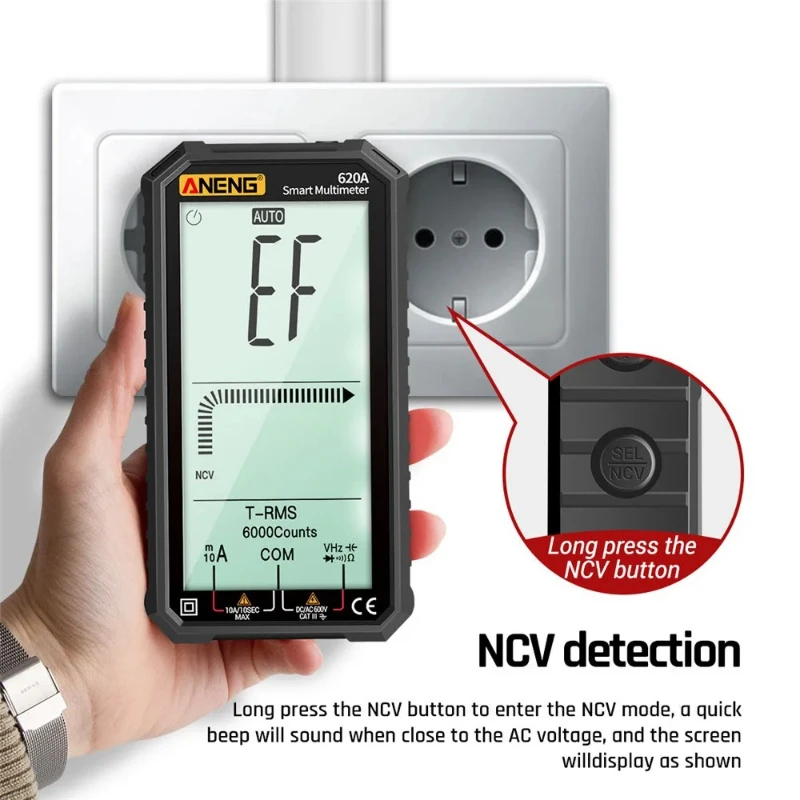 620A LCD Digital Smart Multimeter Transistor Testers 6000 Counts True RMS Auto Electrical Capacitance Meter  Resistance Temp