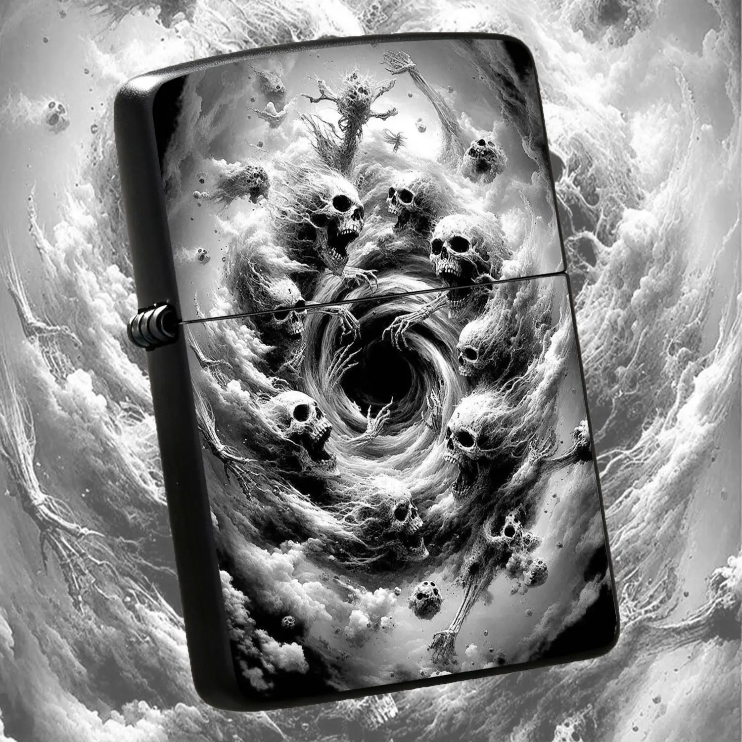 Dark Art Spiral Themed Lighter, Unique Macabre Skeleton Swirl Around Abyss Creative Portable Ignition Device, Ideal For Outdoor Travel Daily Use, Exquisite Novelty Spooky Style Gift For Gothic Art Lovers A Humorous And Interesting Lighter