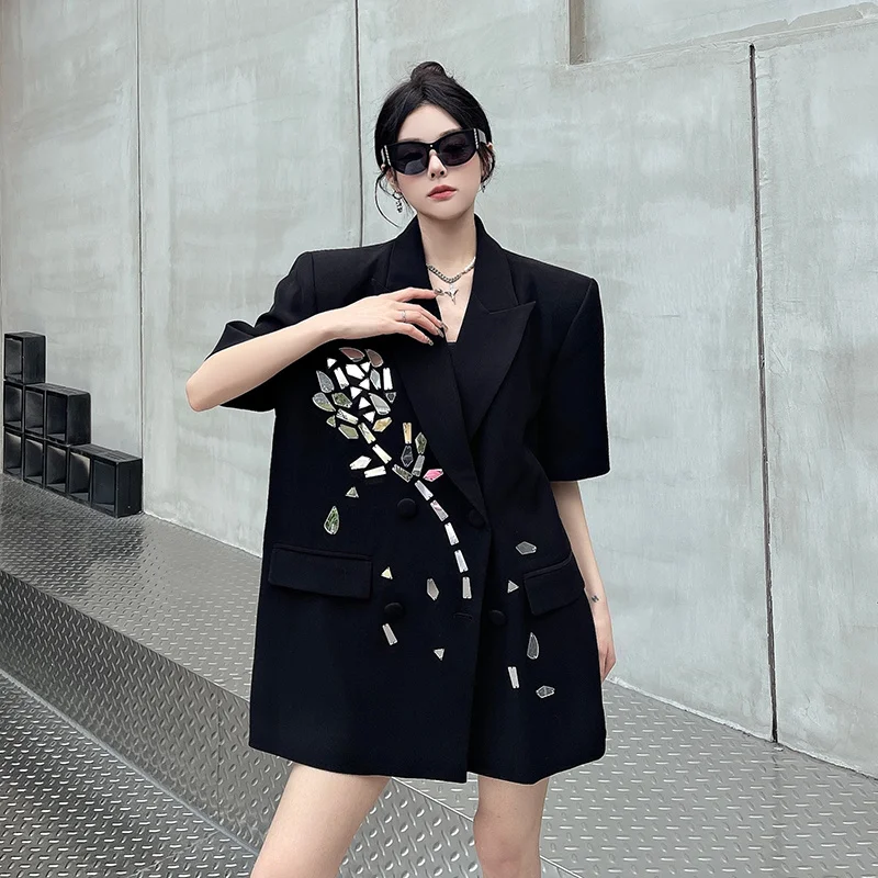 

Black Trench Coat Woman Windbreaker Girls Full-Body Decorated Clashing Graceful Epaulet Extended Beautiful Folded All-Matching