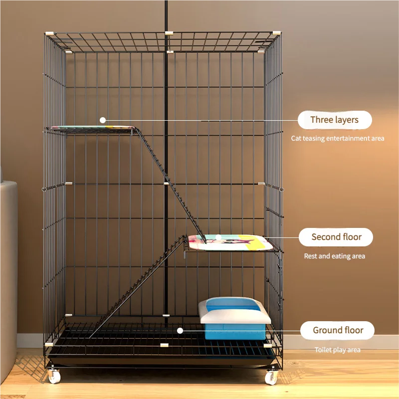 Luxury Portable Three-layer Solid Metal Cat Cage Classic Cat Nest Climbing Frame Free Space Dog Nest Elegant Villa