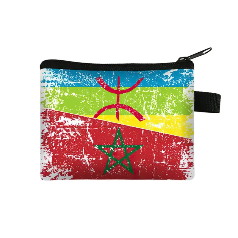 Amazigh Berber Flag Print Coin Purse African /Moroccan Berber Card Earphones Key Holder Berbers Wallet Coin Bag Zipper Pouch