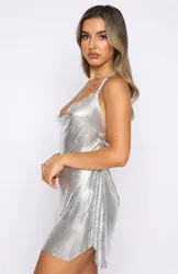 Sexy Shiny Bodycon Mini Dress for Women Backless Party Club Elegant and Pretty Women's Y2K Tight Dresses Clothing