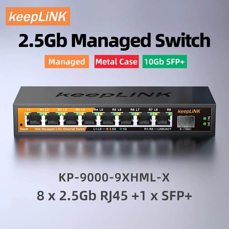 KeepLink 9-Port Multi-Gigabit Web-Managed Switch with 8-2.5Gb RJ45 and 1-10G SFP+