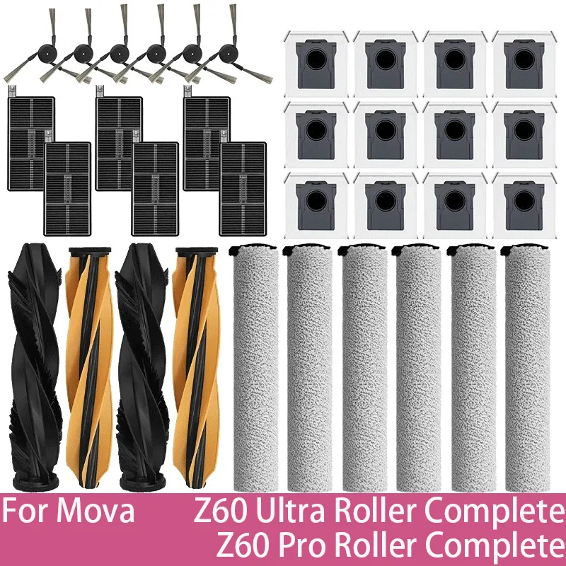 Pour MOVA Z60 Ultra Roller Complete/ Z60 Ultra Roller SA : Pièces de rechange pour robot aspirateur – Brosse principale, brosse latérale, sac à poussière, filtre, rouleau