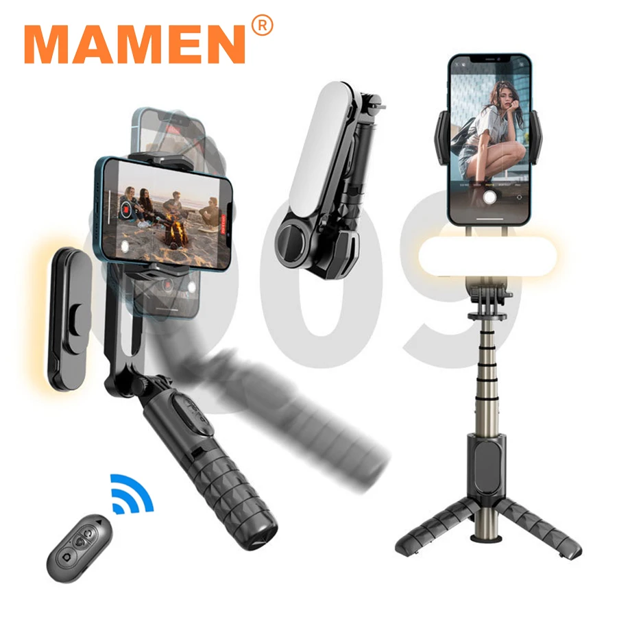 

MAMEN Gimbal Video Stabilizer Bluetooth Compatible Selfie Stick Tripod with LED Fill Light for HUAWEI iPhone Smartphone Holder