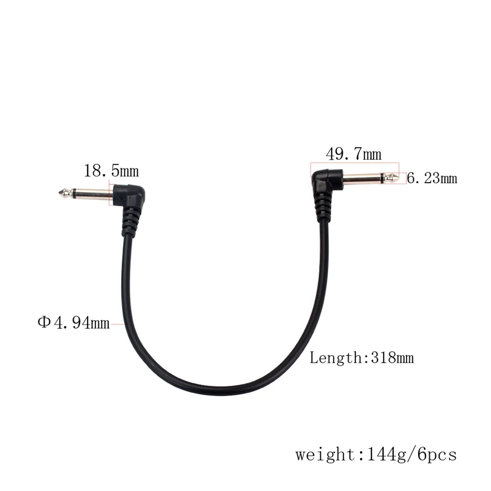 6 pcs Effect Pedal Patch Cables 1/4 Inch 6.35Mm Right Angle Low Capacitance Pvc Copper Wire Durable Professional Audio Signal