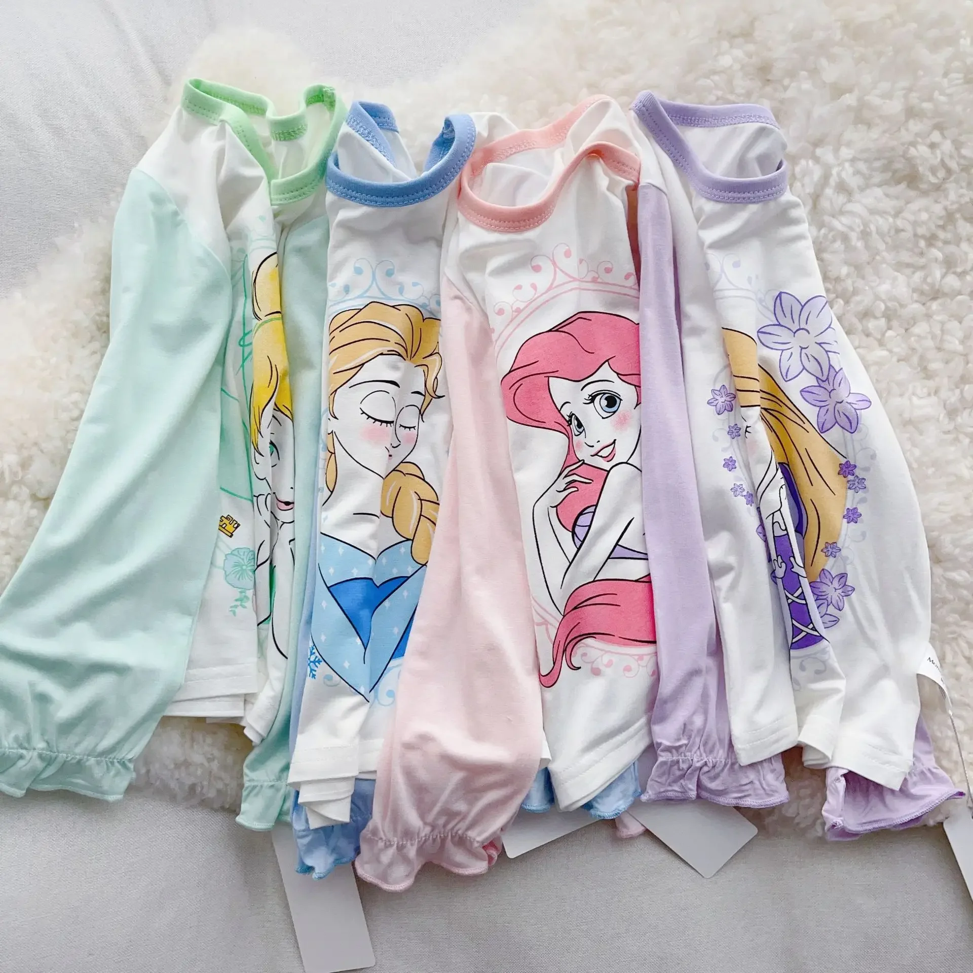 Girls Long Sleeve Pajama Set Soft Rapunzel Cartoon Print Home Suit Kids Round Neck Sleepwear Tops+Pants Children Loungewear 3-8Y