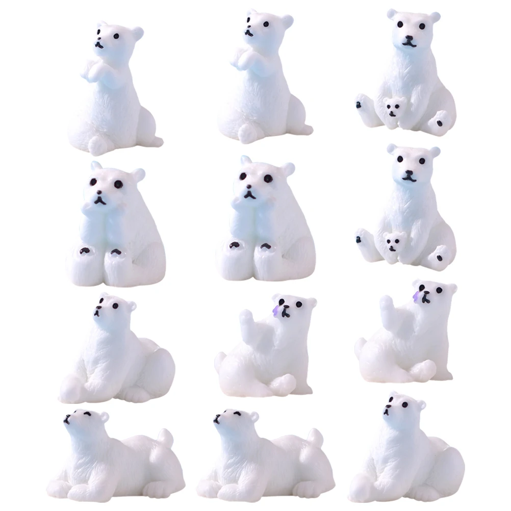 

12pcs Mini Polar Bear Ornaments Resin Cartoon Animal Toy Desk Garden Yard Lawn Balcony Decor Miniature Crafts Pressure Relief