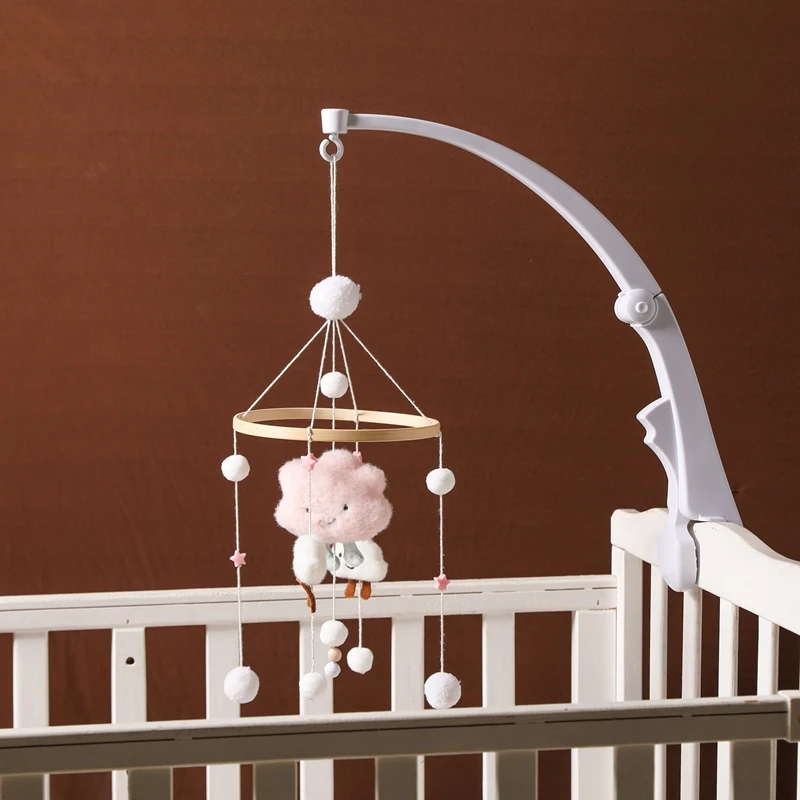 DIY Baby Crib Bed Bell Holder Arm Toy Imitation Wood Grain Infant Bed Decoration Toys Rotating Music Box Nut Screw Arm Bracket