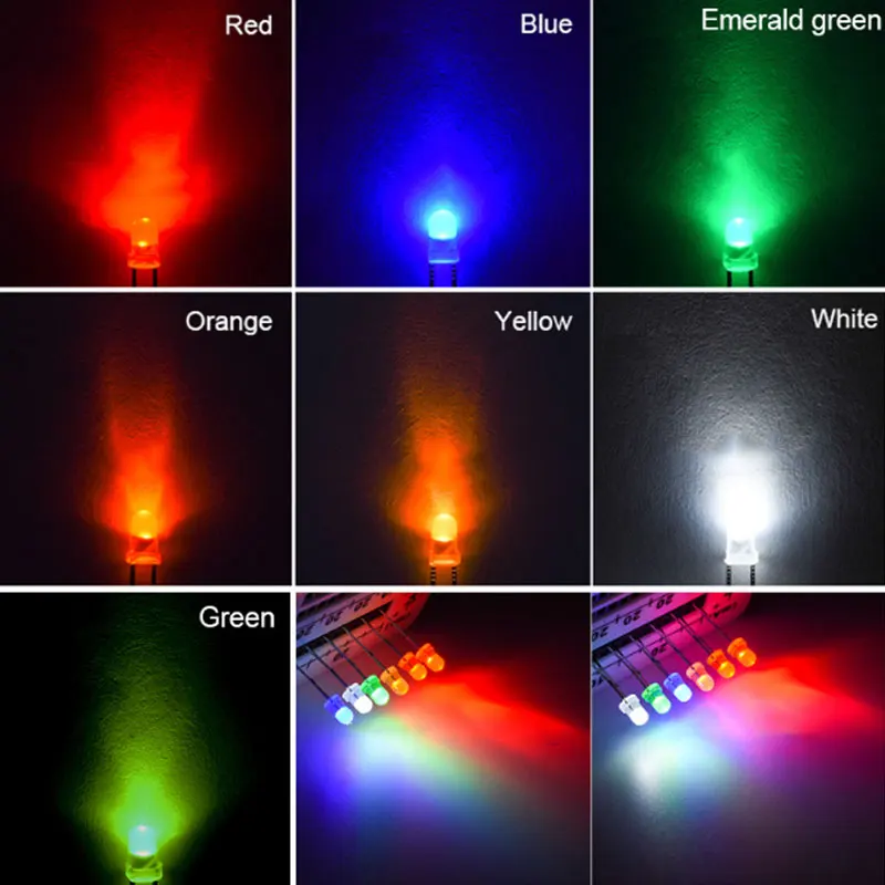 3mm 5mm Dioda LED Biały Zielony Czerwony Niebieski Żółty F3 F5 Emitujące światło Diody LED DIY Elektroniczny zestaw asortymentowy dla Arduino