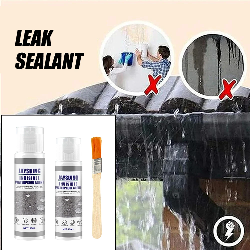 30/100g Waterproof Insulating Sealant Invisible Paste Coating PU Adhesive AntiLeak Repair Glue For Home Roof Bathroom With Brush