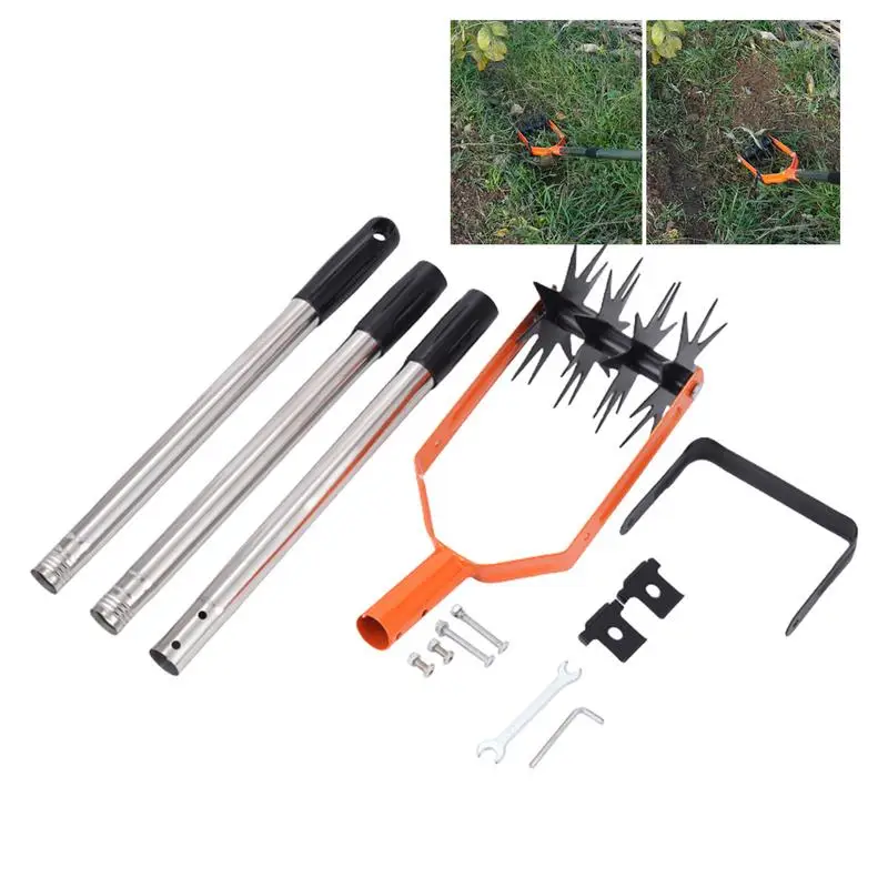 Garden Rotary Tiller Steel Hand-Held Tiller with Foot Bar Heavy Duty Hard and Soft Soil Loosener with Non-Slip Handle for Lawn