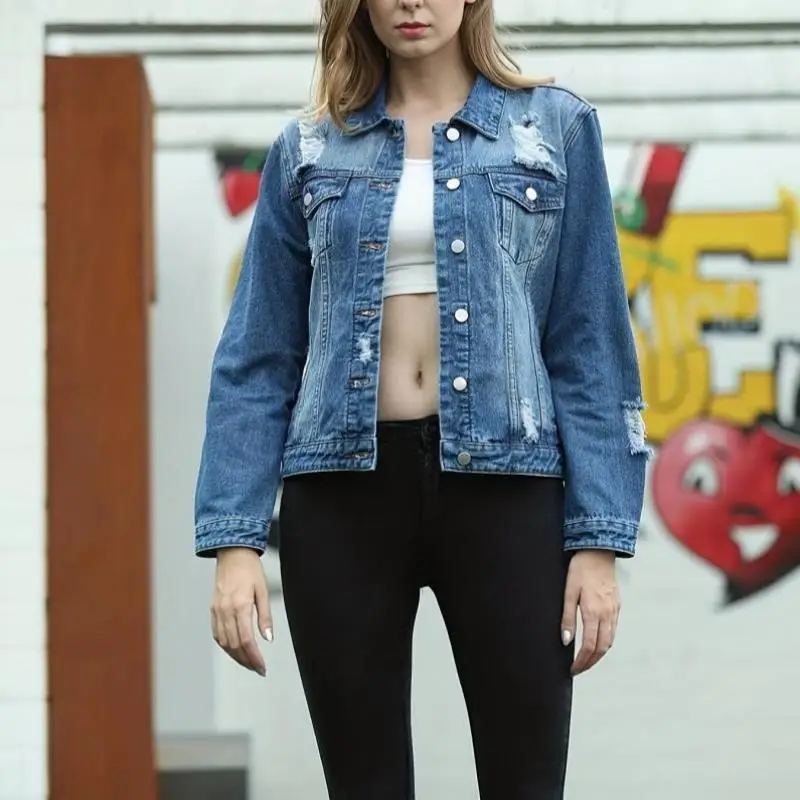 เสื้อแจ็คเก็ตยีนส์ผู้หญิงทรงลำลอง รุ่นใหม่ปี 2025 ดีไซน์ไขว้ ติดกระดุม  สำหรับวัยกลางคน