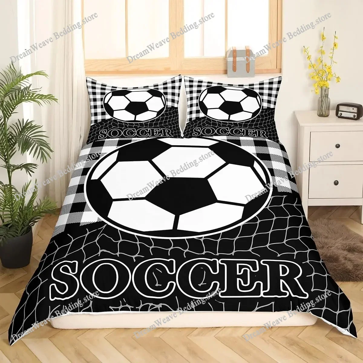 

Cartoon Soccer Duvet Cover Set Printed Football Bedding Sets for Kids Boys Girls Bedroom Decor Sports Theme Comforter Cover Set9