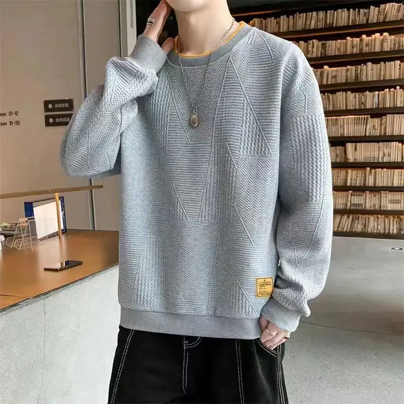 

Mens Casual Fleece Sweatshirts Harajuku Fashion Fake Two Pieces O-Neck Tops Loose Splice Jacquard Fashion Streetwear Hoodies 5xl