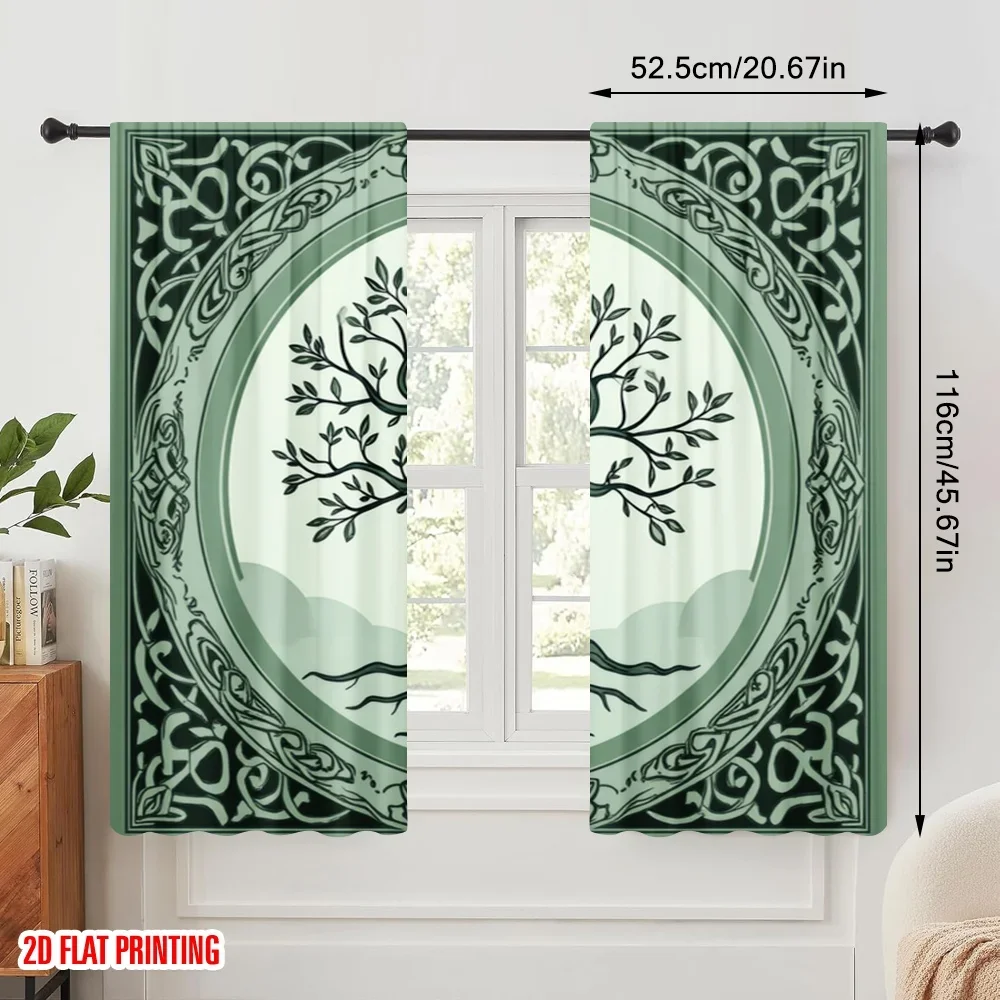 2pcs,2D plane printing Popular Curtains Celtic Tree Circle Polyester Easy Install (without rod) Festive for Kitchen, Bedroom &