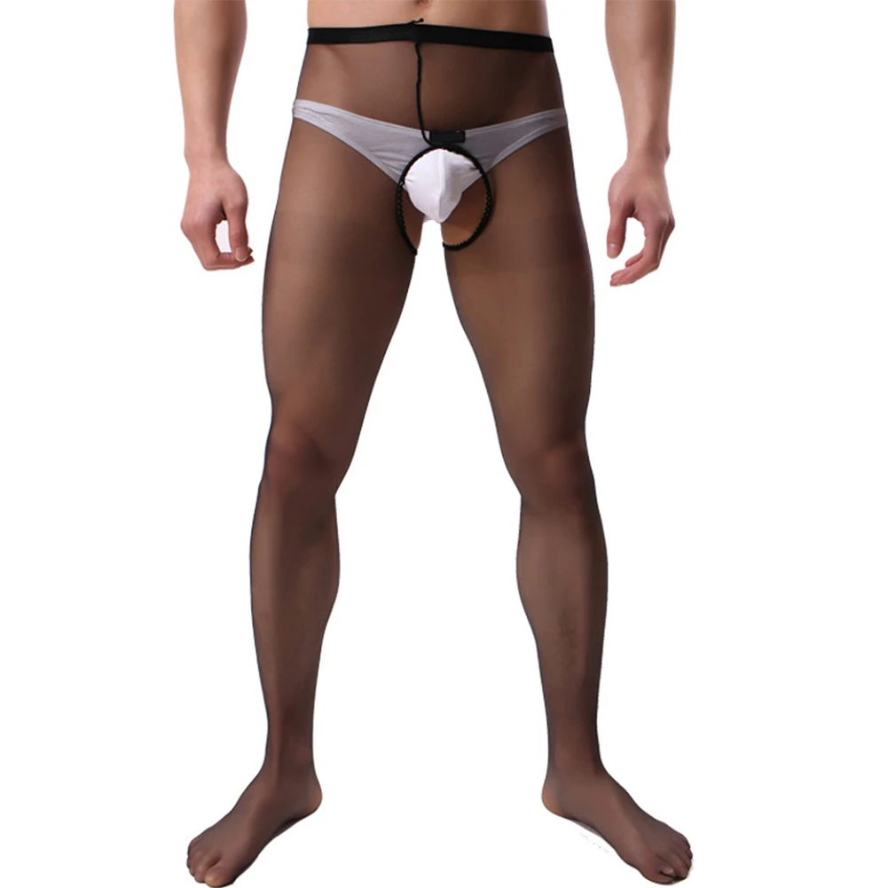 Pantimedias sexys caladas con entrepierna abierta para hombre, lencería erótica, medias transparentes de malla transparente, medias elásticas, ropa interior