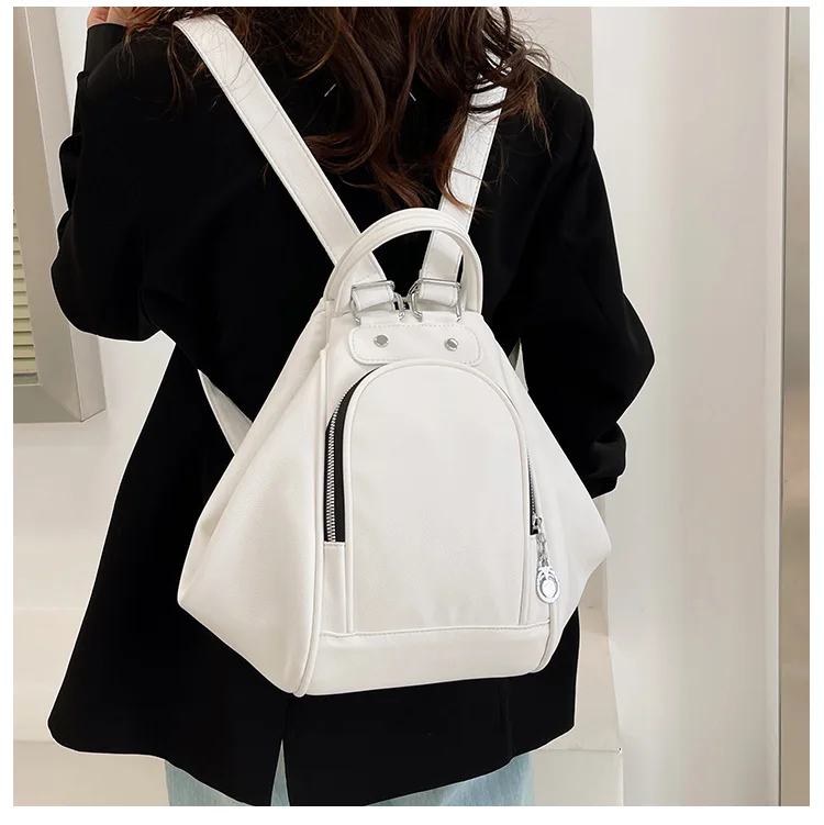 Black Casual Soft Leather Women Backpacks Fashion Solid Color Zipper Design Student Schoolbags Portable Travel Backpack